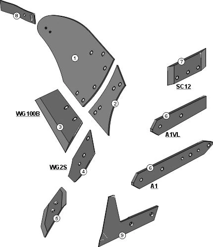 Explosionszeichnung Lemken Pflugkörper Typ BU1B